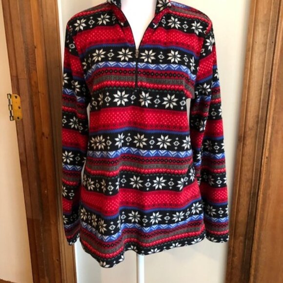 L. L. BEAN Vintage 1/4 Zip Fleece Snowflake Print Medium - Picture 4 of 16